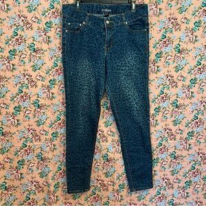 Lane Bryant Dark Wash Leopard Print Stretch High Waist Skinny Jeans Sz 14